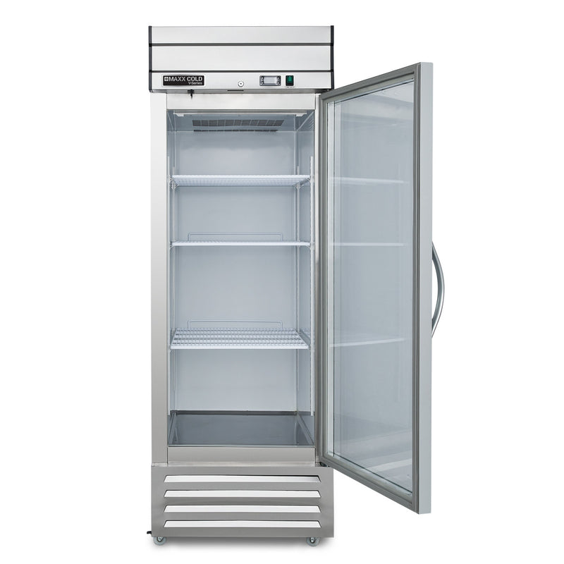 Open Image of Maxx Cold V-Series 1 Glass Door Reach-In Refrigerator, Bottom Mount, 27"W, 19 cu. ft. Storage Capacity, in Stainless Steel (MVR-23GDHC)