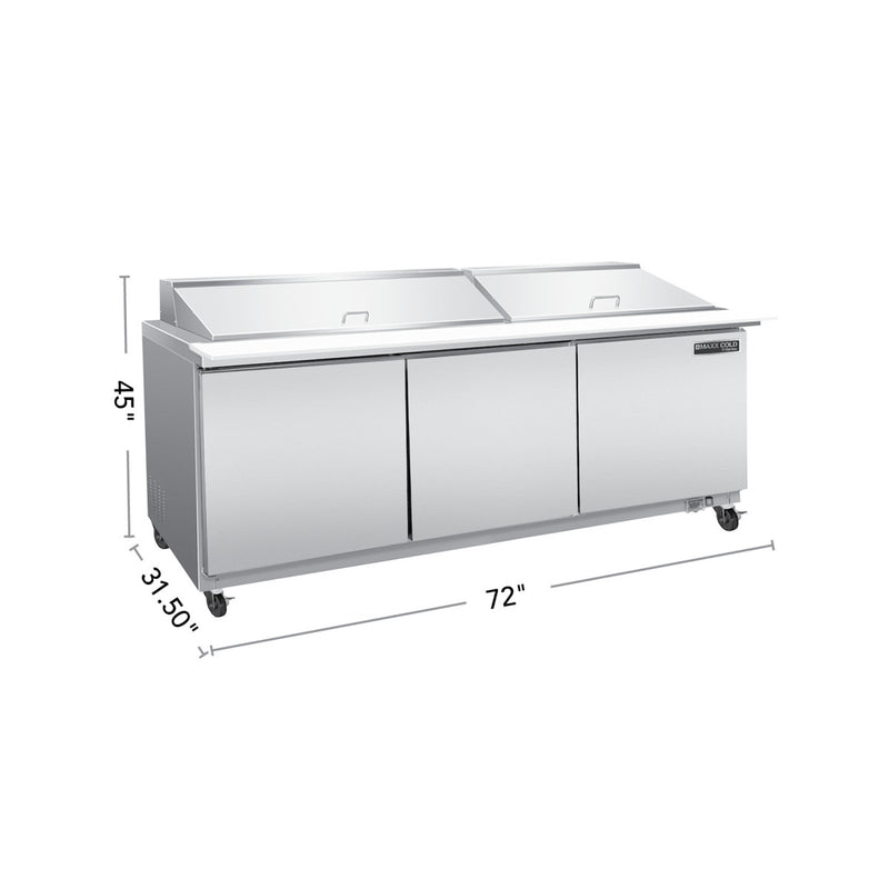 Maxx Cold V-Series 3 Door Refrigerated Sandwich and Salad Prep Station, in Stainless Steel