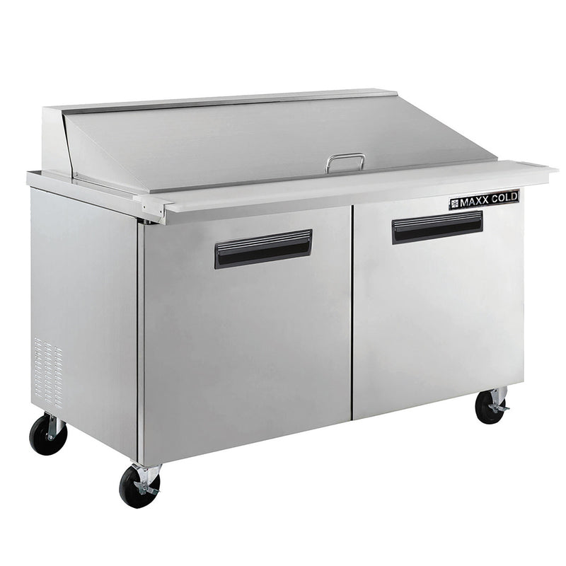 Main Image of Maxx Cold X-Series Two-Door Refrigerated Mega Top Prep Table, 61"W, 15.5 cu. ft. Storage Capacity, in Stainless Steel (MXCR60MHC)