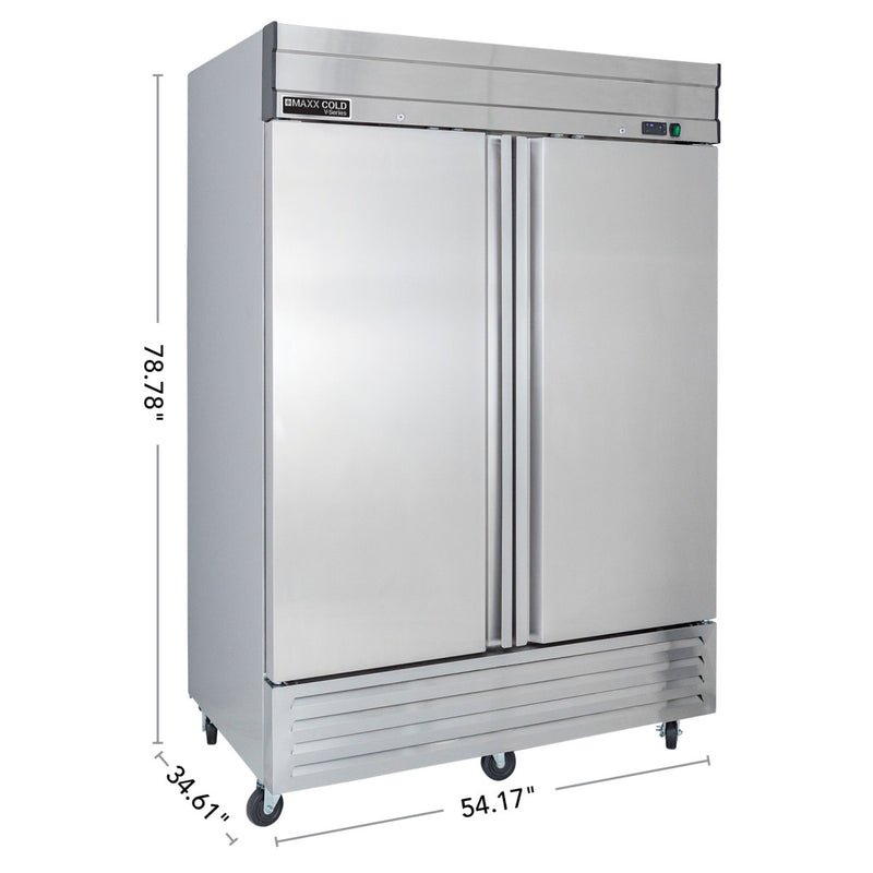 Maxx Cold V-Series 2 Door Reach-In Freezer, Bottom Mount, in Stainless Steel