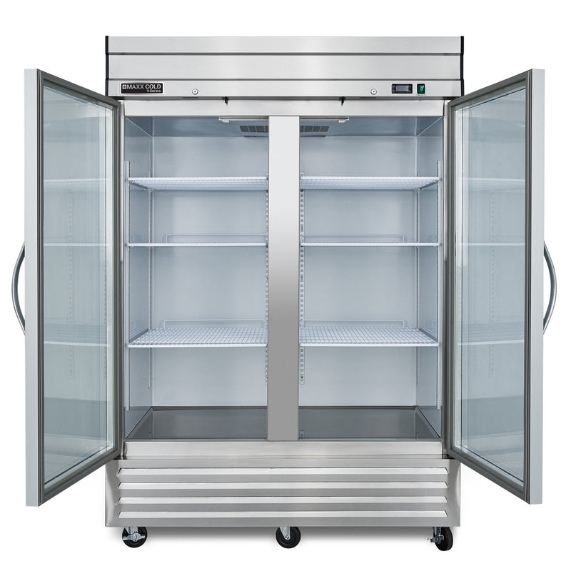 Open Image of Maxx Cold V-Series 2 Glass Door Reach-In Refrigerator, Bottom Mount, 54"W, 42 cu. ft. Storage Capacity, in Stainless Steel (MVR-49GDHC)