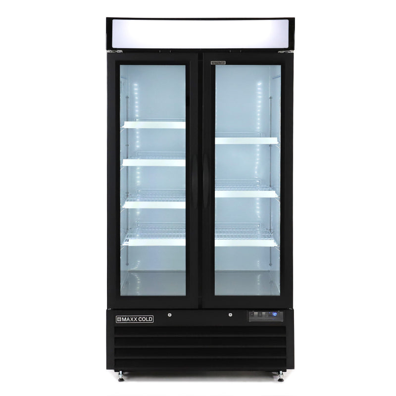 Maxx Cold Double Glass Door Narrow Width Merchandiser Refrigerator, Swing Door, 36 cu. ft., Black