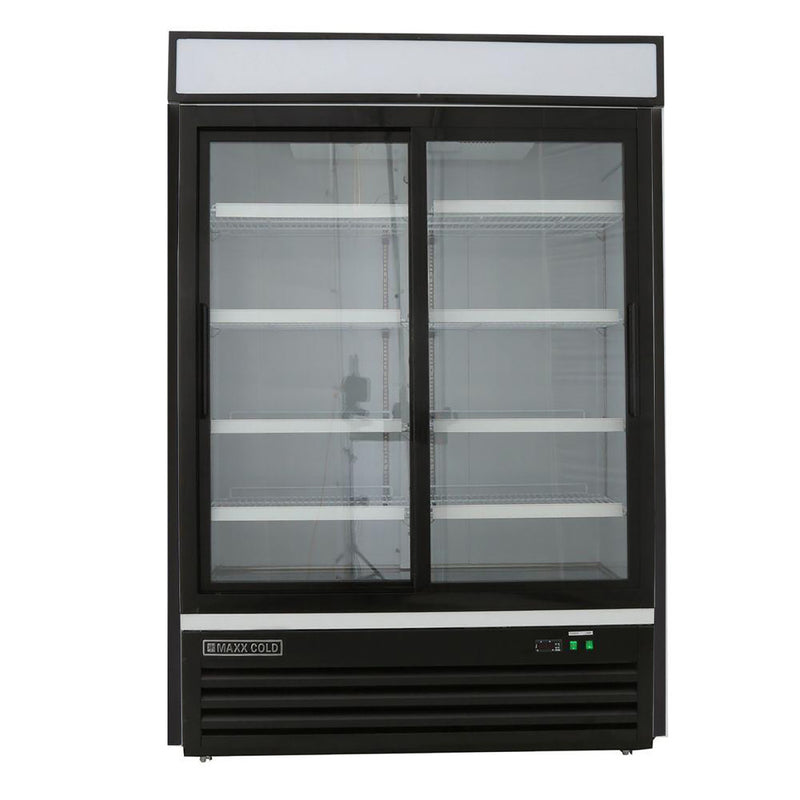 Maxx Cold Double Glass Door Merchandiser Refrigerator, Sliding Door, 48 cu. ft., in Black