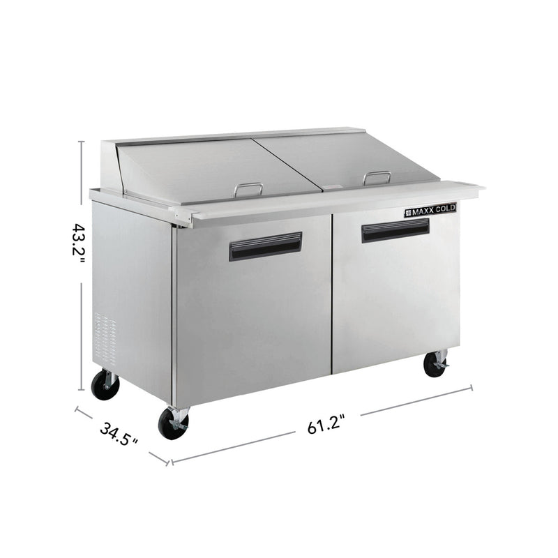 Maxx Cold X-Series Two-Door Refrigerated Mega Top Prep Table, in Stainless Steel