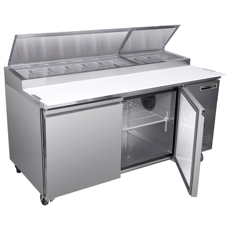 Maxx Cold V-Series 2 Door Refrigerated Pizza Prep Table, in Stainless Steel