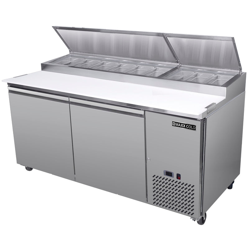 Maxx Cold Two-Door Refrigerated Pizza Prep Table, 20.91 cu. ft. Storage Capacity, in Stainless Steel