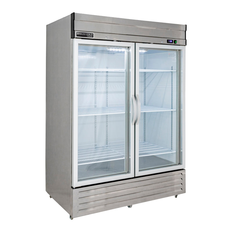 Main Image of Maxx Cold V-Series 2 Glass Door Reach-In Refrigerator, Bottom Mount, 54"W, 42 cu. ft. Storage Capacity, in Stainless Steel (MVR-49GDHC)