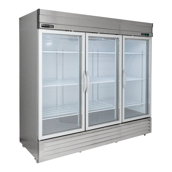 Main Image of Maxx Cold V-Series 3 Glass Door Reach-In Refrigerator, Bottom Mount, 81"W, 65 cu. ft. Storage Capacity, in Stainless Steel (MVR-72GDHC)