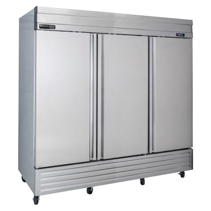 Main Image of Maxx Cold V-Series 3 Solid Door Reach-In Refrigerator, Bottom Mount, 81"W, 65 cu. ft. Storage Capacity, in Stainless Steel (MVR-72FDHC)