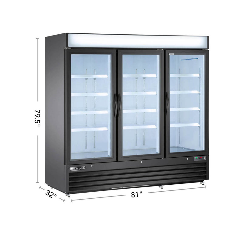 Maxx Cold X-Series Triple Glass Door Merchandiser Refrigerator, in Black