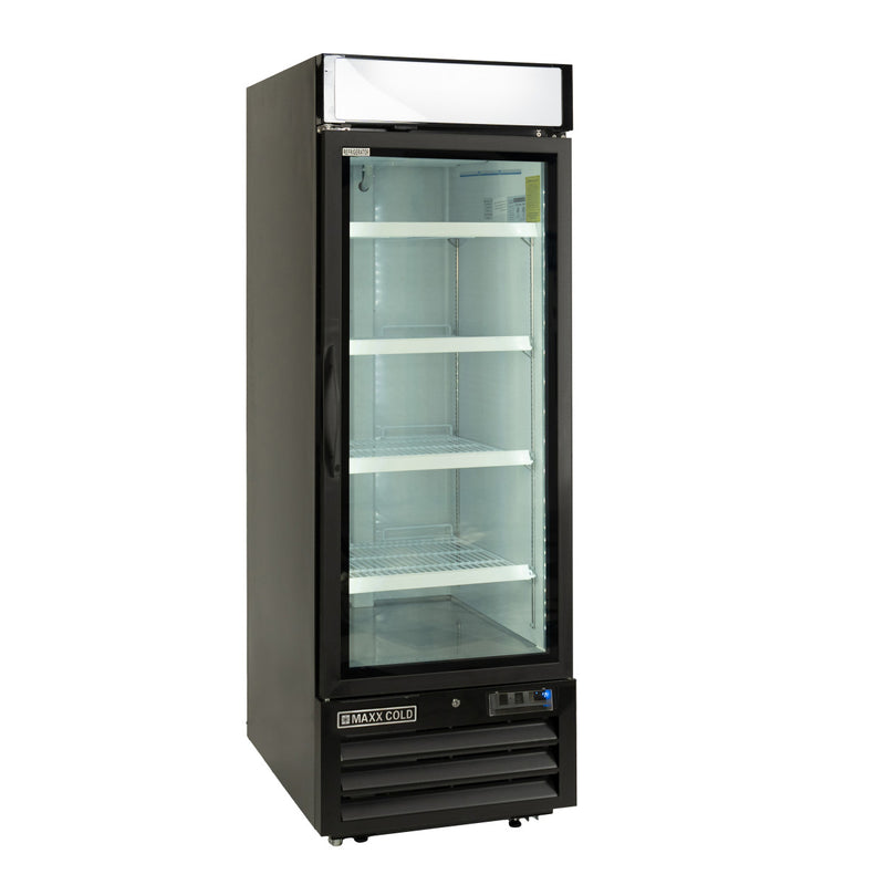 Main Image of Maxx Cold V-Series Single Glass Door Merchandiser Refrigerator, 27"W, 23 cu. ft. Storage Capacity, in Black (MVMR23B)