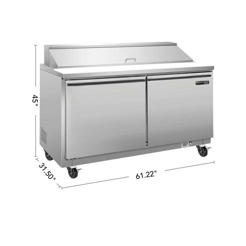 Maxx Cold V-Series 2 Door Refrigerated Sandwich and Salad Prep Station, in Stainless Steel