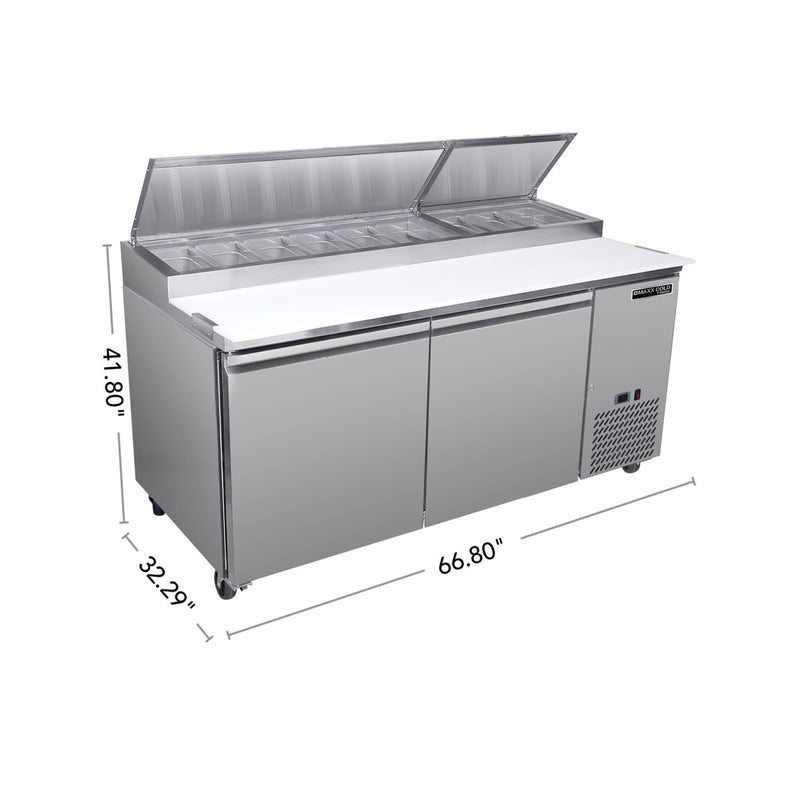 Maxx Cold V-Series 2 Door Refrigerated Pizza Prep Table, in Stainless Steel