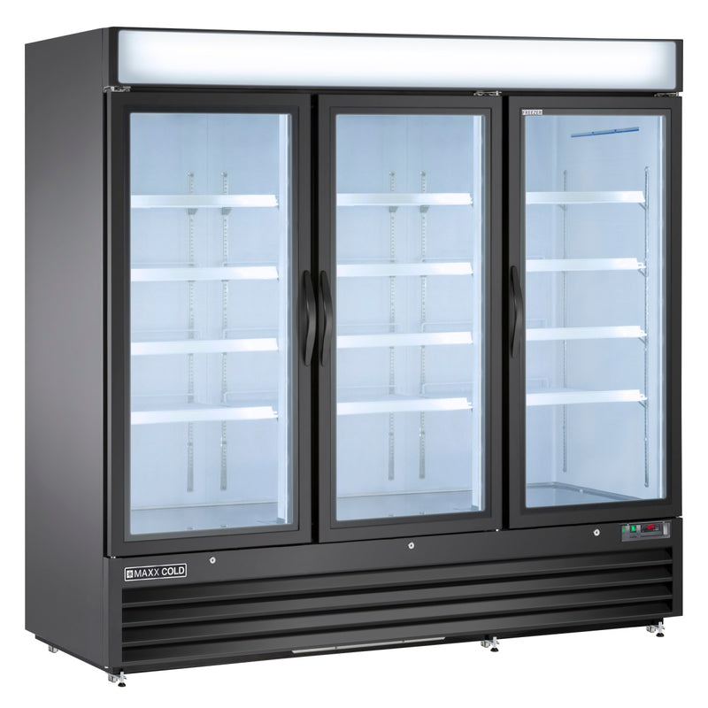 Maxx Cold Triple Glass Door Merchandiser Freezer, Free Standing, 72 cu. ft., in Black