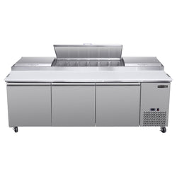 Main Image of Maxx Cold V-Series 3 Door Refrigerated Pizza Prep Table, 92"W, 30.8 cu ft, in Stainless Steel (MVPP92HC)