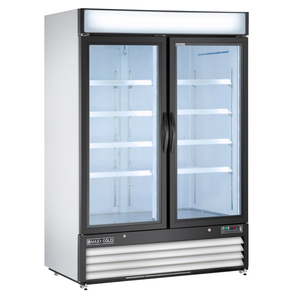Maxx Cold Double Glass Door Merchandiser Refrigerator, Swing Door, 48 cu. ft., Energy Star, in White