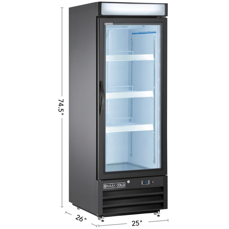 Maxx Cold X-Series Single Glass Door Merchandiser Freezer, Free Standing, in Black