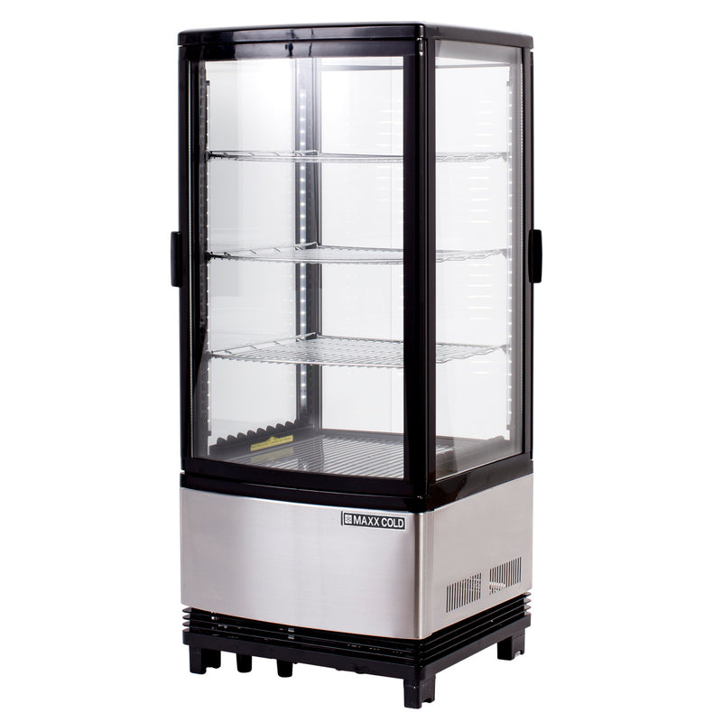Maxx Cold 4-Sided Glass 2-Dr P/T Merchandiser Refrigerator, Countertop/Floor, Black/Stainless Steel