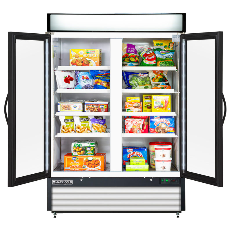 Maxx Cold Double Glass Door Merchandiser Freezer, Swing Door, 48 cu. ft., Storage Capacity, in White