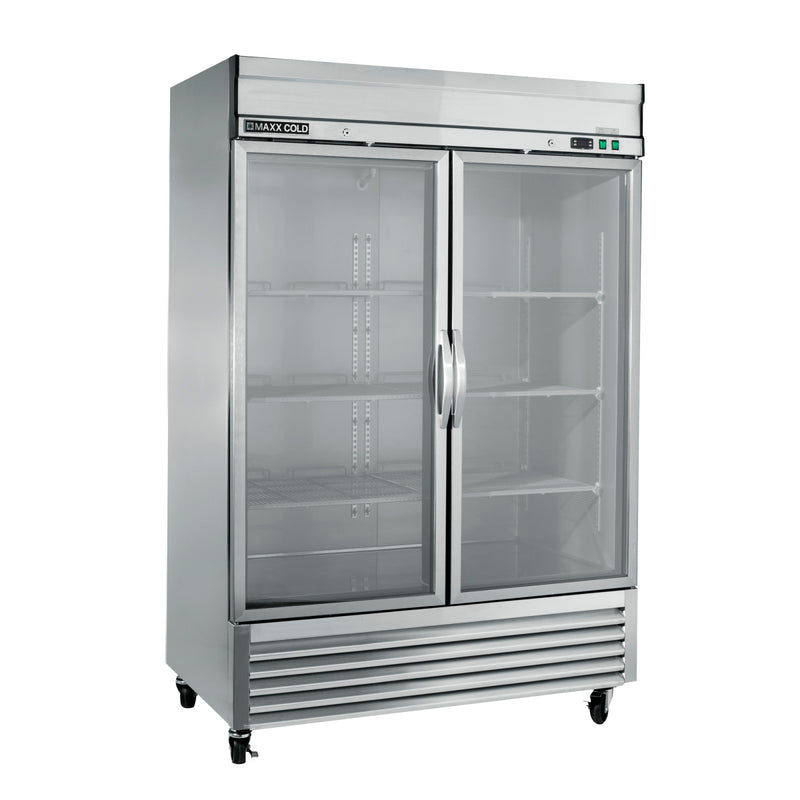 Maxx Cold Double Glass Door Reach-In Refrigerator, Bottom Mount, 49 cu. ft., in Stainless Steel