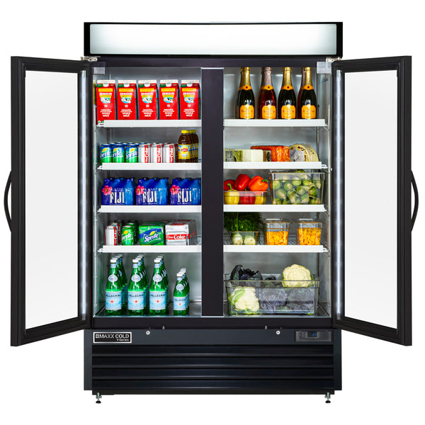 Maxx Cold V-Series Double Glass Door Merchandiser Refrigerator, in Black