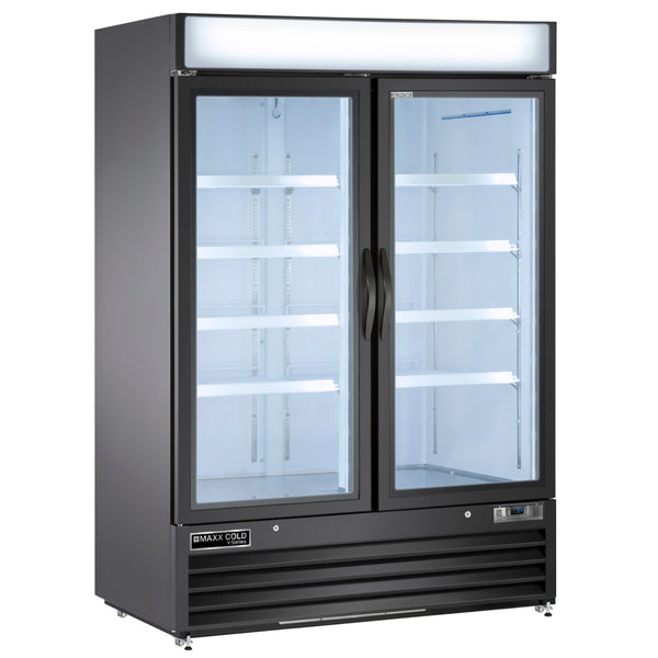 Maxx Cold V-Series Double Glass Door Ice Merchandiser Freezer, in Black
