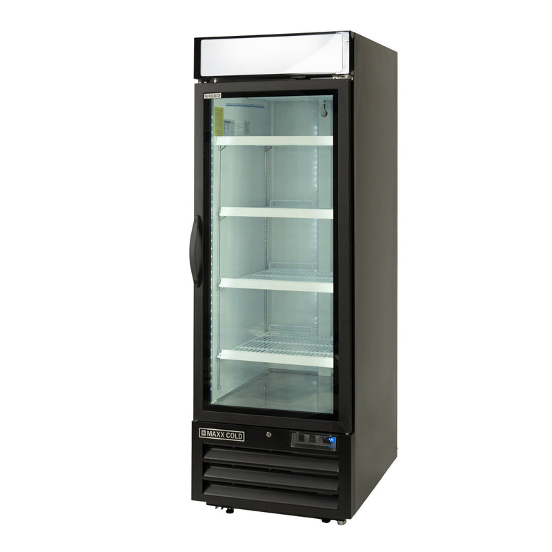 45 Degree Angle Image of Maxx Cold Single Glass Door Merchandiser Freezer, 27", 23 cu. ft. Capacity, in Black (MXM1-23FBHC)