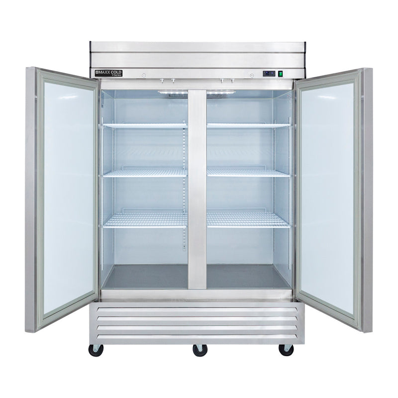 Open Image of Maxx Cold V-Series 2 Door Reach-In Freezer, Bottom Mount, 54"W, 42 cu. ft. Storage Capacity, in Stainless Steel (MVF-49FDHC)