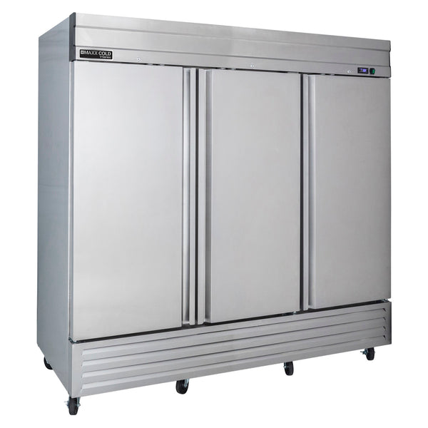 Main Image of Maxx Cold V-Series 3 Door Reach-In Freezer, Bottom Mount, 81"W, 65 cu. ft. Storage Capacity, in Stainless Steel (MVF-72FDHC)