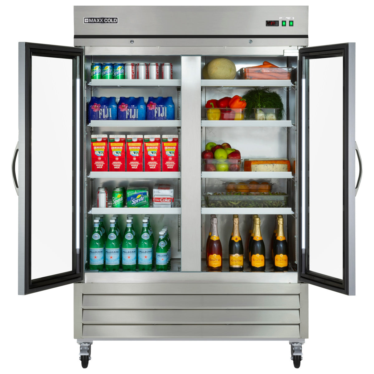 Maxx Cold Double Glass Door Reach-In Refrigerator, 53.9