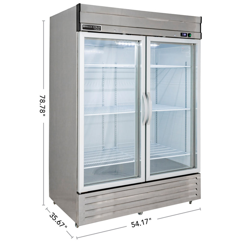 Maxx Cold V-Series 2 Glass Door Reach-In Refrigerator, Bottom Mount, in Stainless Steel