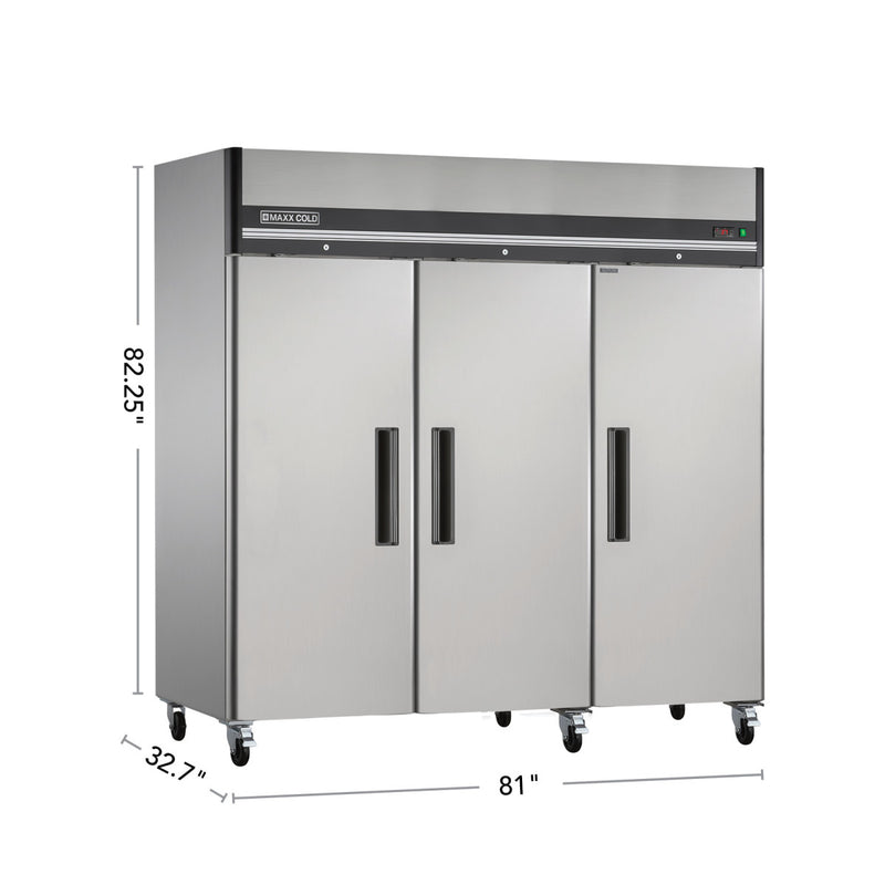 Maxx Cold X-Series Triple Door Reach-In Refrigerator, Top Mount, in Stainless Steel