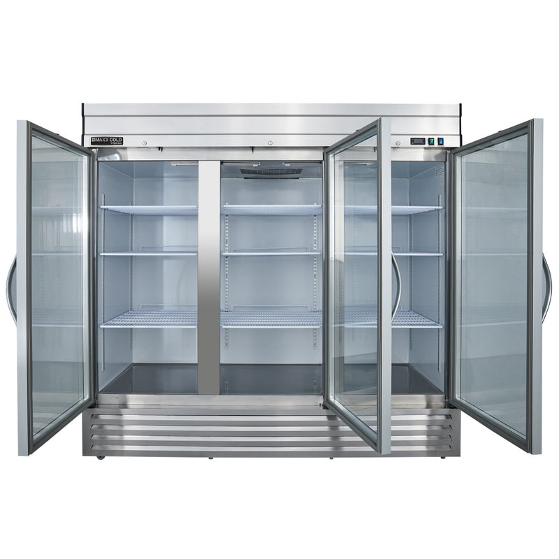 Open Image of Maxx Cold V-Series 3 Glass Door Reach-In Refrigerator, Bottom Mount, 81"W, 65 cu. ft. Storage Capacity, in Stainless Steel (MVR-72GDHC)