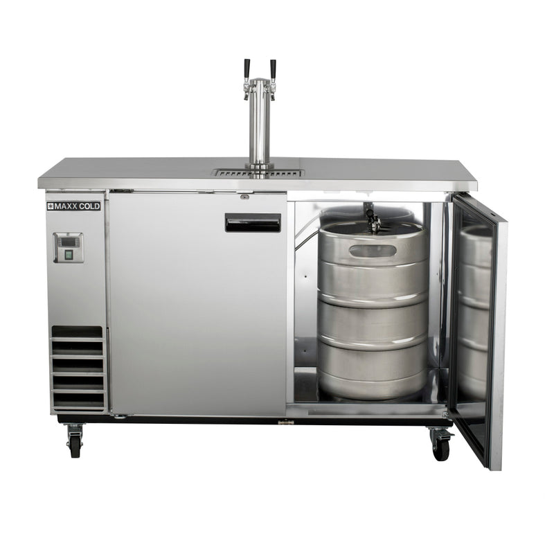 Maxx Cold Single Tower, 2 Tap Beer Dispenser, 14.2 cu. ft., 2 Barrels/Kets (402L), Stainless Steel