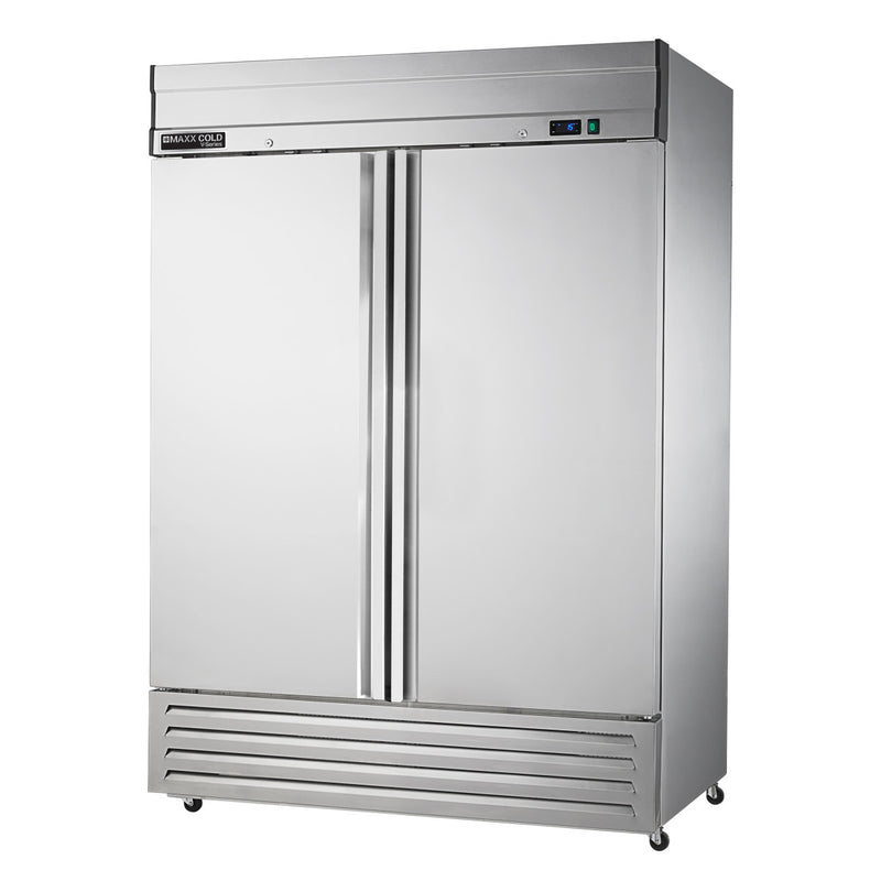 45 Degree Angle Image of Maxx Cold V-Series 2 Door Reach-In Freezer, Bottom Mount, 54"W, 42 cu. ft. Storage Capacity, in Stainless Steel (MVF-49FDHC)