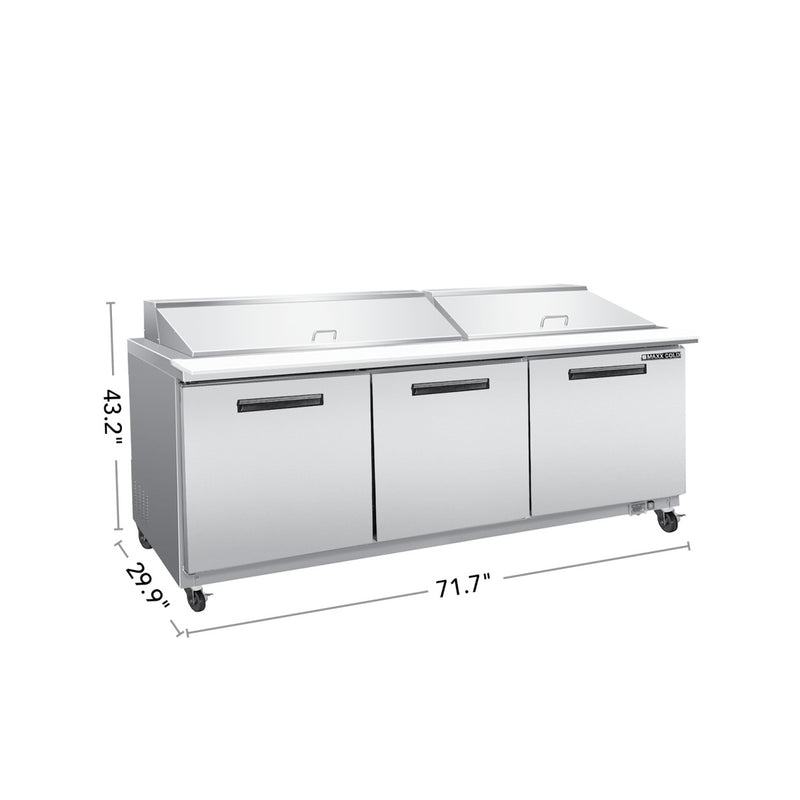 Maxx Cold X-Series Three-Door Refrigerated Sandwich and Salad Prep Station, in Stainless Steel