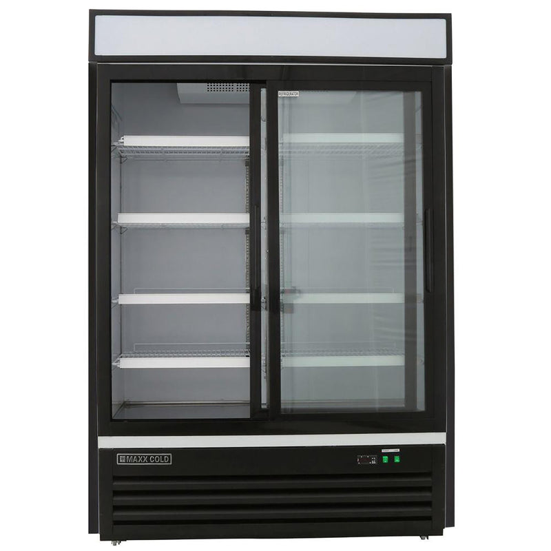Maxx Cold Double Glass Door Merchandiser Refrigerator, Sliding Door, 48 cu. ft., in Black