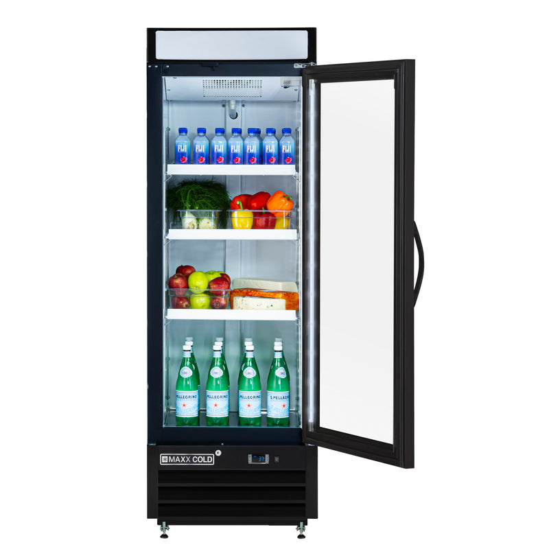 Maxx Cold V-Series Single Glass Door Merchandiser Refrigerator, in Black