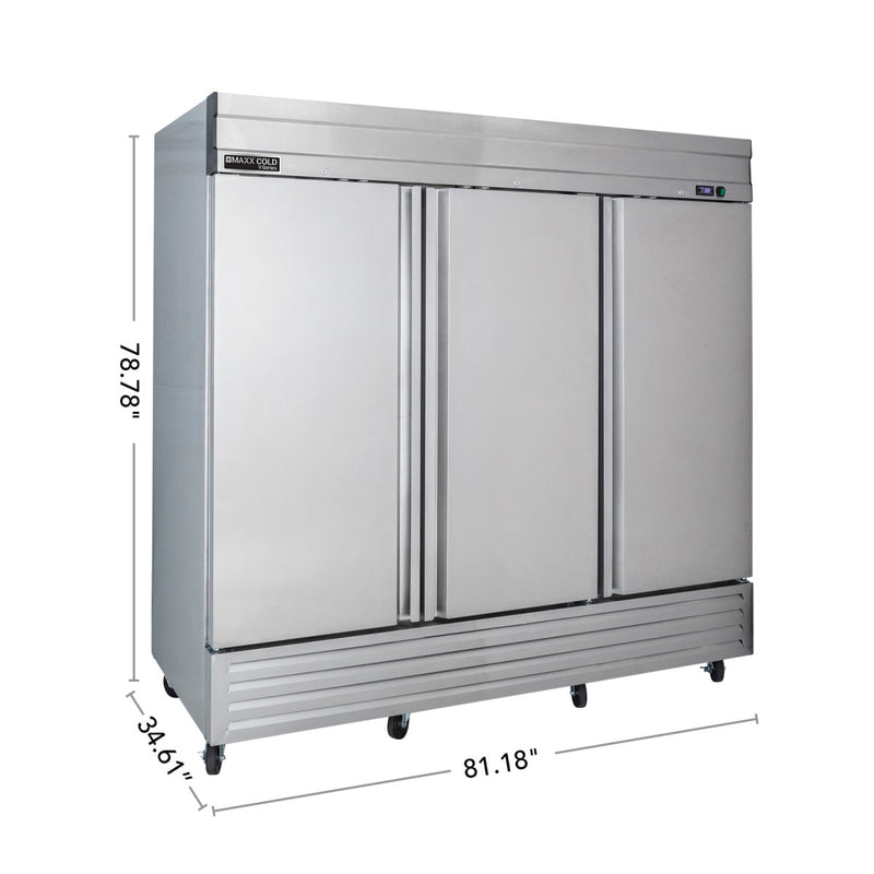 Maxx Cold V-Series 3 Solid Door Reach-In Refrigerator, Bottom Mount, in Stainless Steel