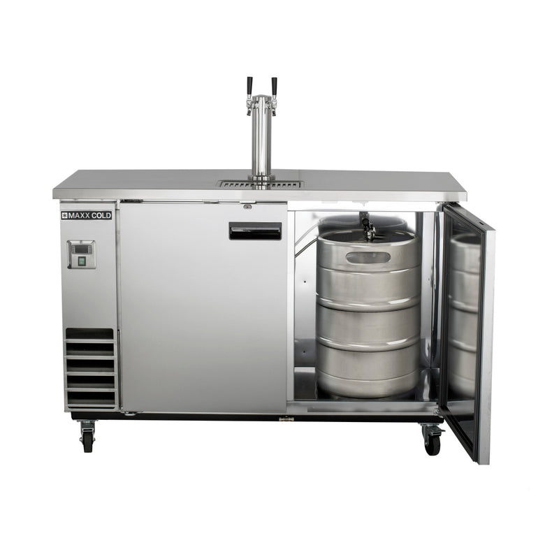 Maxx Cold Single Tower, 2 Tap Beer Dispenser, 10.5 cu. ft., 2 Barrels/Kegs (297L) in Stainless Steel