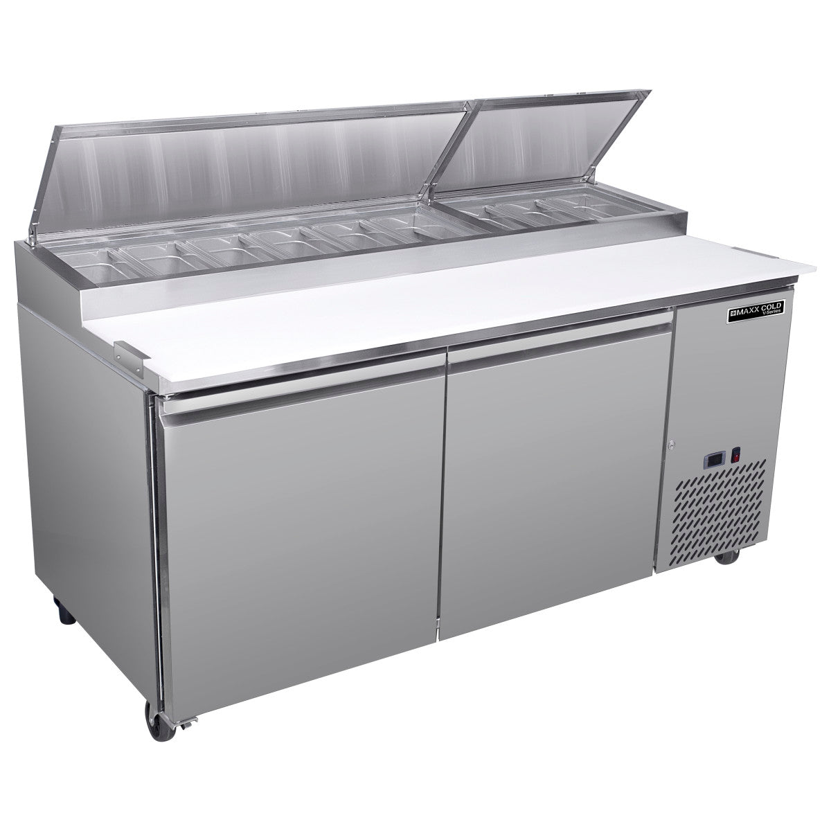 Cold Pre Table Maxx Cold V-Series 2 Door Refrigerated Pizza Prep Table, 70