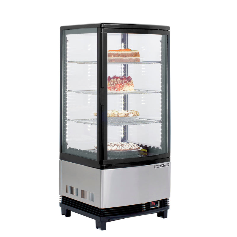 Maxx Cold 4-Sided Glass Merchandiser Refrigerator, Countertop/Floor Display, Black/Stainless Steel