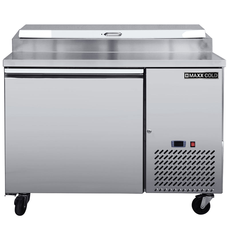 Maxx Cold One-Door Refrigerated Pizza Prep Table, 10.95 cu. ft. Storage Capacity, in Stainless Steel