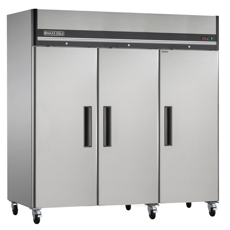 Maxx Cold Triple Door Reach-in Freezer, Top Mount, 72 cu. ft. Storage Capacity, in Stainless Steel