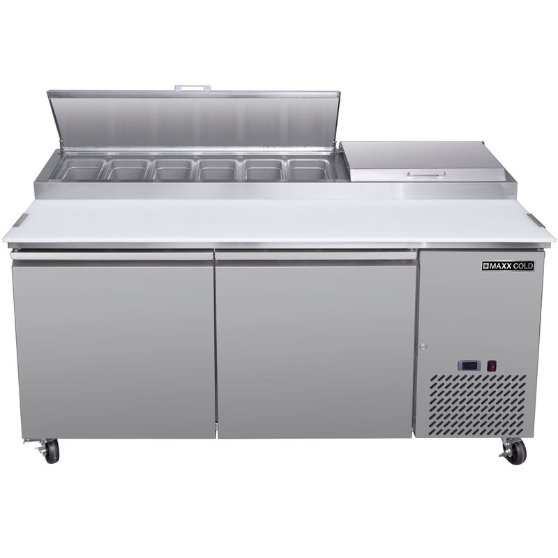 Maxx Cold Two-Door Refrigerated Pizza Prep Table, 20.91 cu. ft. Storage Capacity, in Stainless Steel