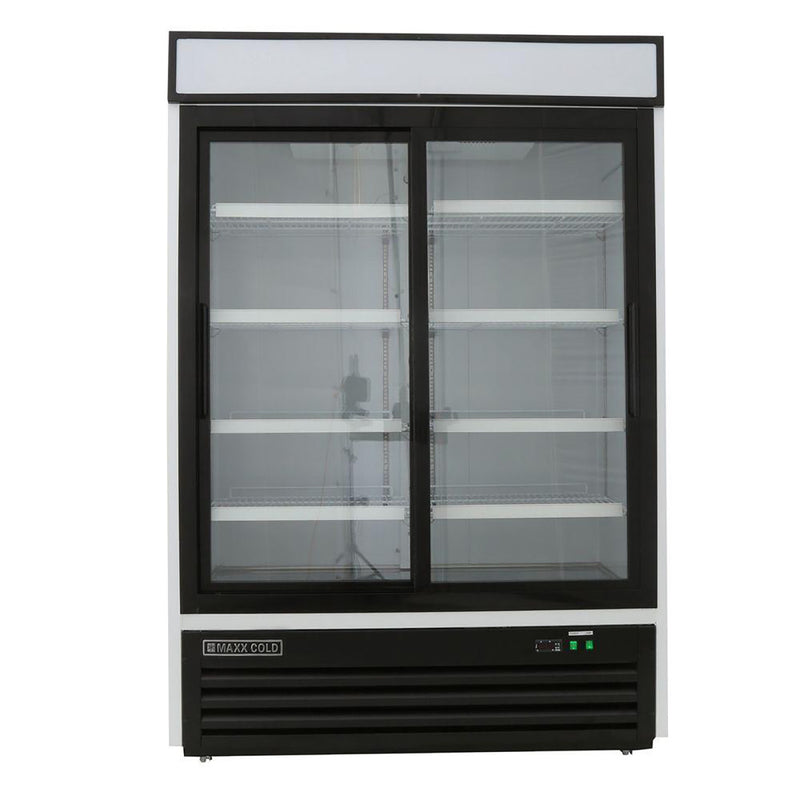 Maxx Cold Double Glass Door Merchandiser Refrigerator, Sliding Door, 48 cu. ft., in White