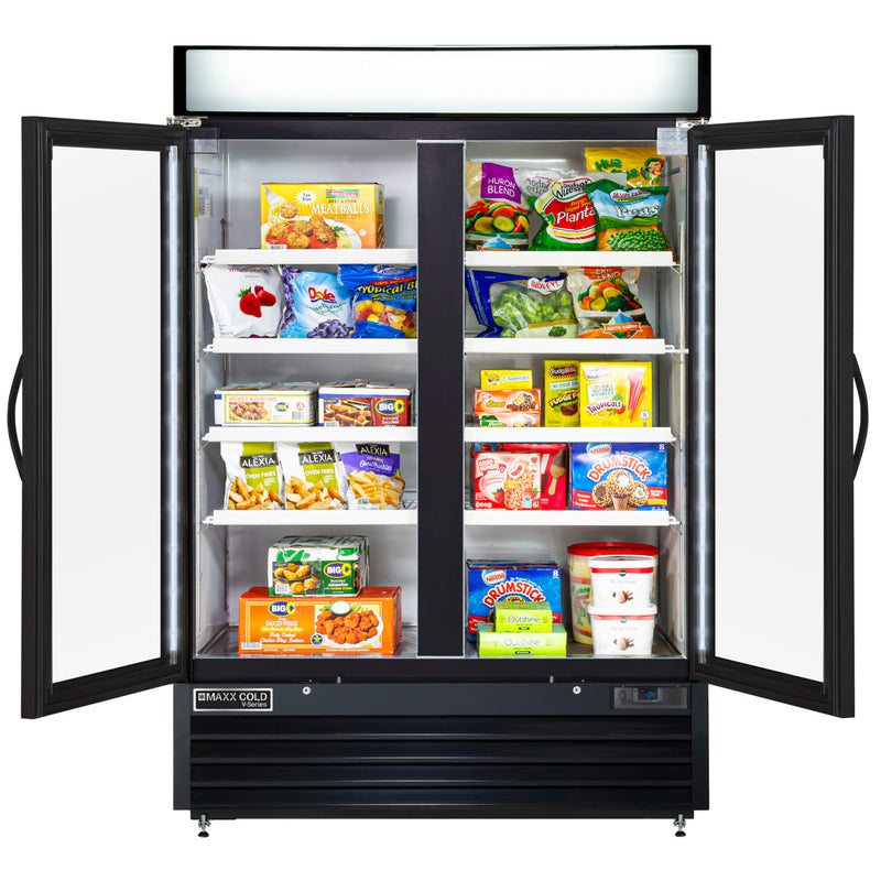 Maxx Cold V-Series Double Glass Door Ice Merchandiser Freezer, in Black