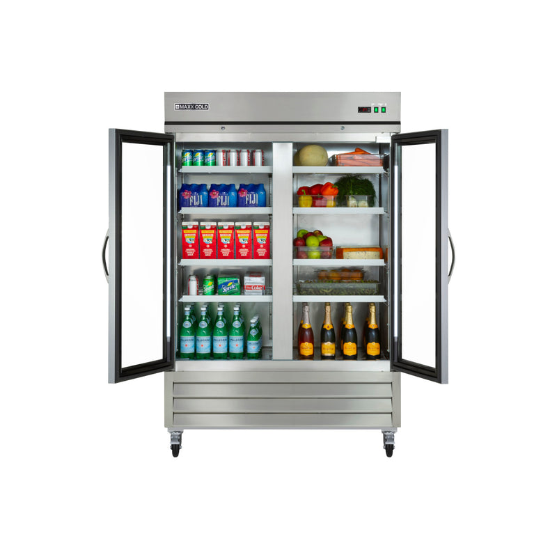 Maxx Cold Double Glass Door Reach-In Refrigerator, Bottom Mount, 49 cu. ft., in Stainless Steel