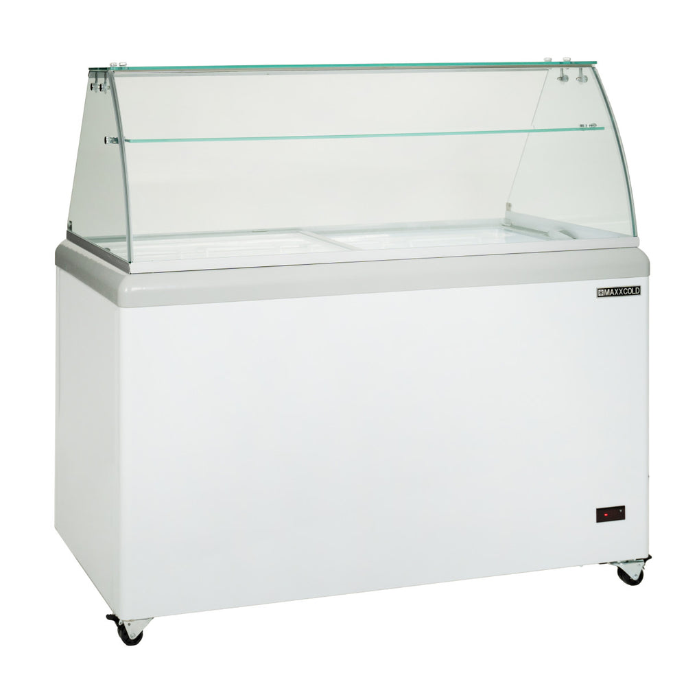 Main Image of Maxx Cold X-Series Ice Cream Dipping Cabinet Freezer with Curved Glass Sneeze Guard, 52"W, 11 cu. ft. Storage Capacity, Holds up to (14) Flavor Tubs, in White (MXDC-8)