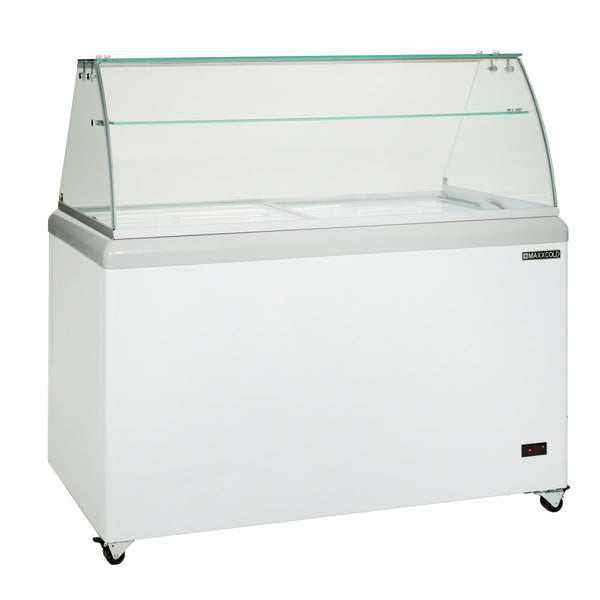 Maxx Cold X-Series Ice Cream Dipping Cabinet Freezer with Curved Glass Sneeze Guard, in White